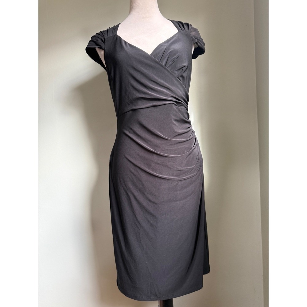 LAUREN Ralph Lauren Black Cap Sleeve elegant Faux Wrap Sheath Dress 6 Classic